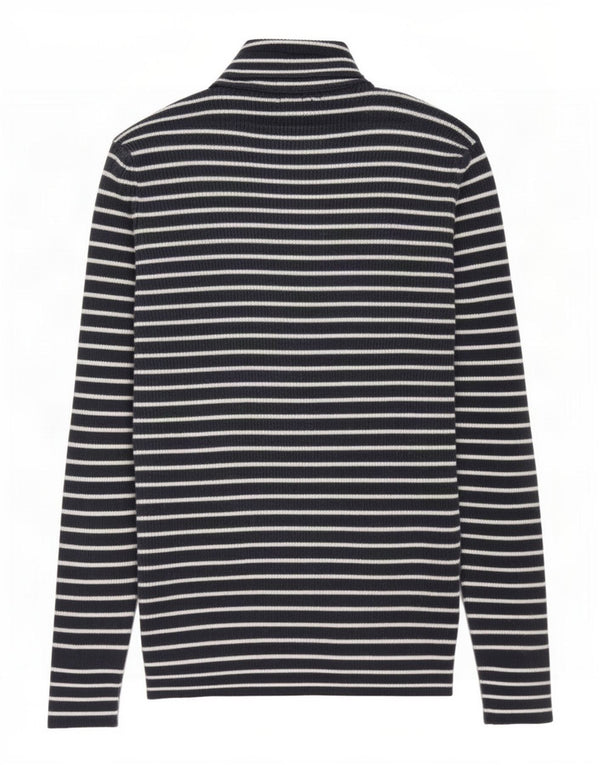 Zara Mens Shawl Neck Jumper Sweater Large Navy Blue Striped