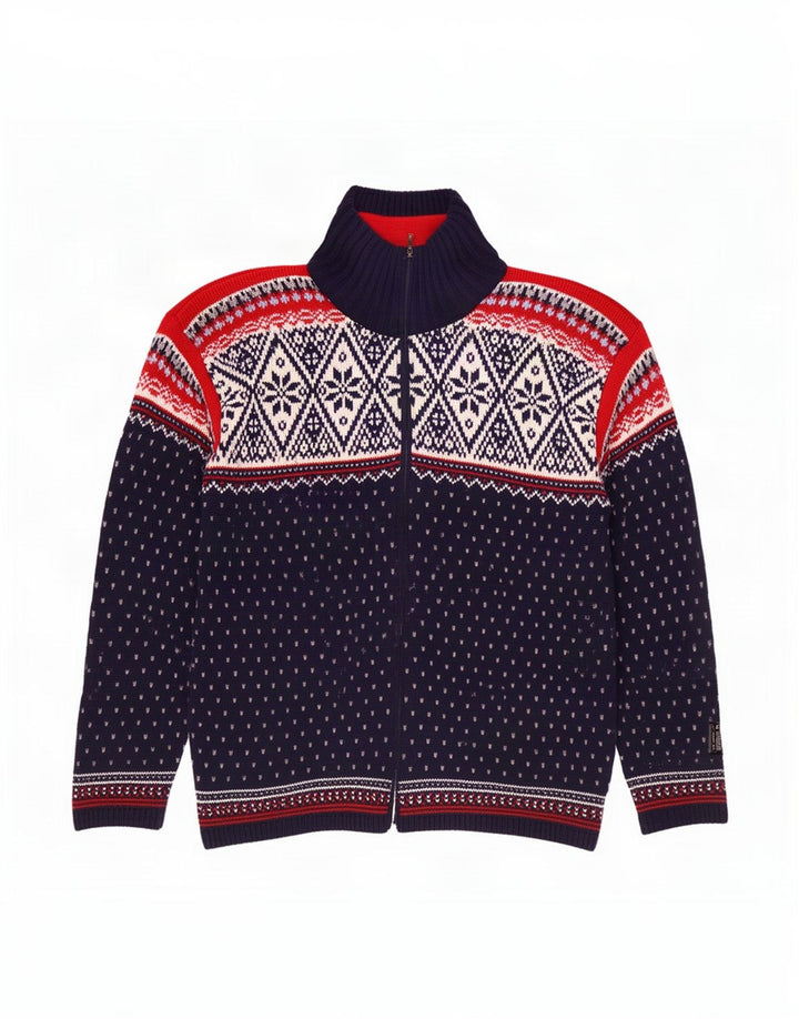 Męski sweter rozpinany Campagnolo, duży, granatowy, wełna Fair Isle