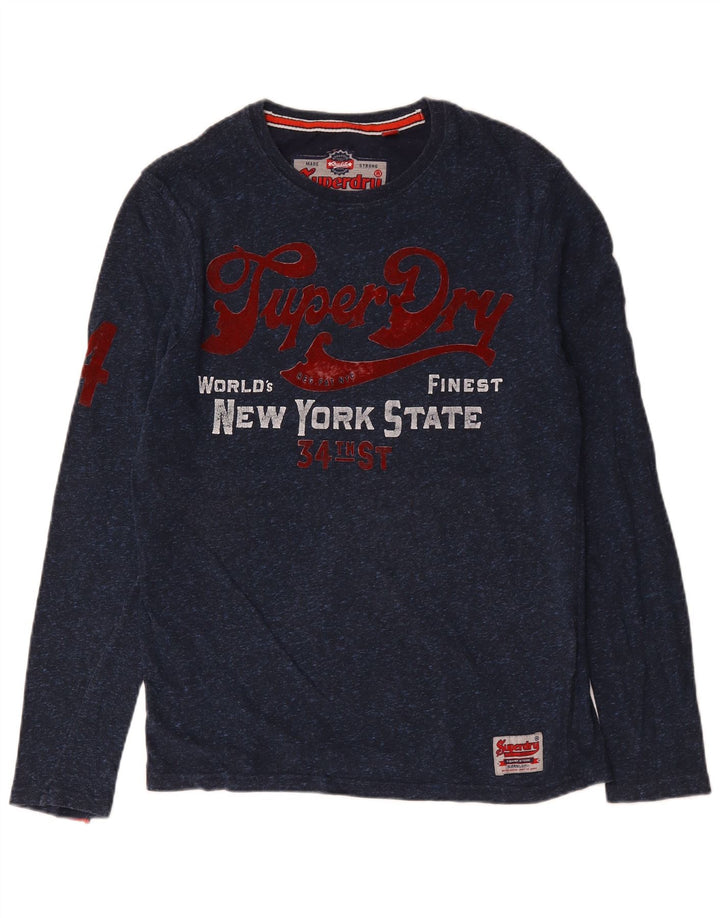 Superdry Męski graficzny top z długim rękawem, średni granatowy, bawełniany
