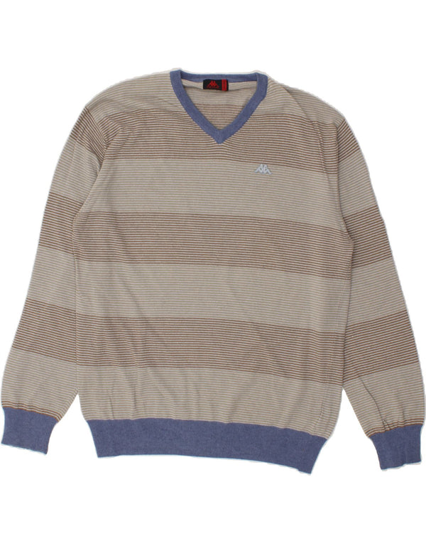 Męski sweter KAPPA z dekoltem w kształcie litery V, 2XL, szara wełna merynosów w paski