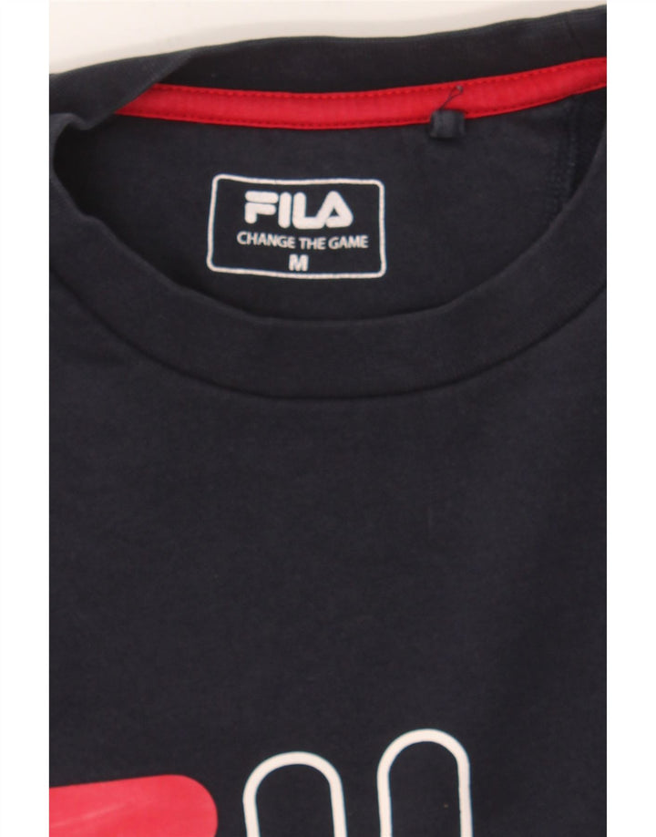 FILA Mens Graphic Sweatshirt Jumper Medium Navy Blue Cotton Vintage Fila and Second-Hand Fila from Messina Hembry 