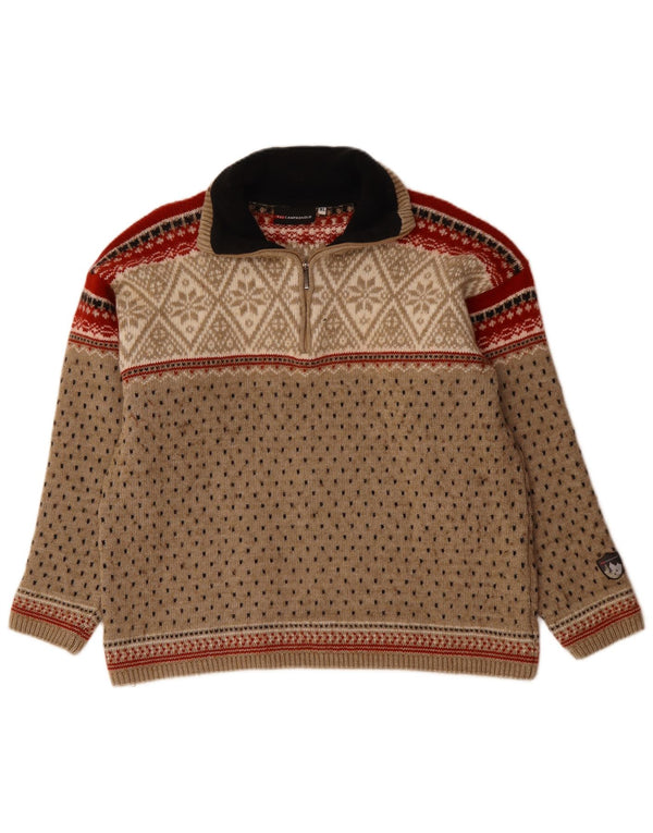 CAMPAGNOLO Męski sweter zapinany na zamek XL, beżowy, wełna Fair Isle