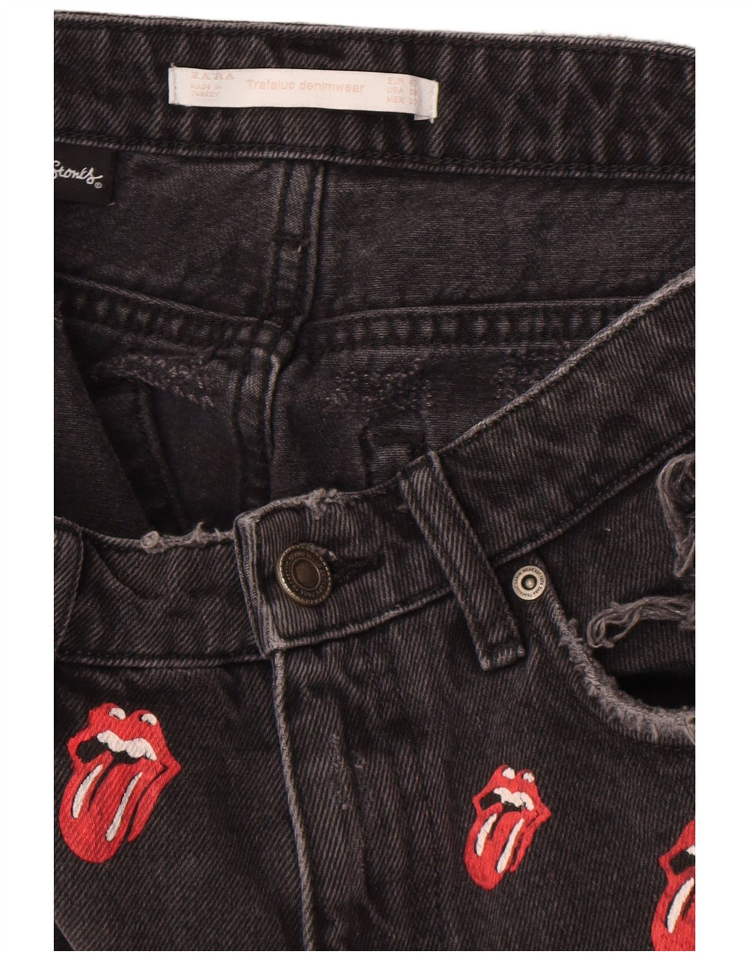 Damskie spodenki jeansowe Zara Graphic Distressed EU 40 Medium W30 Black