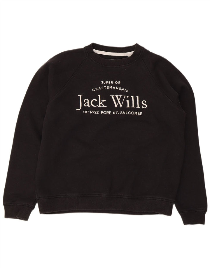 Damska bluza z grafiką Jack Wills, UK 12, średnia czarna bawełna