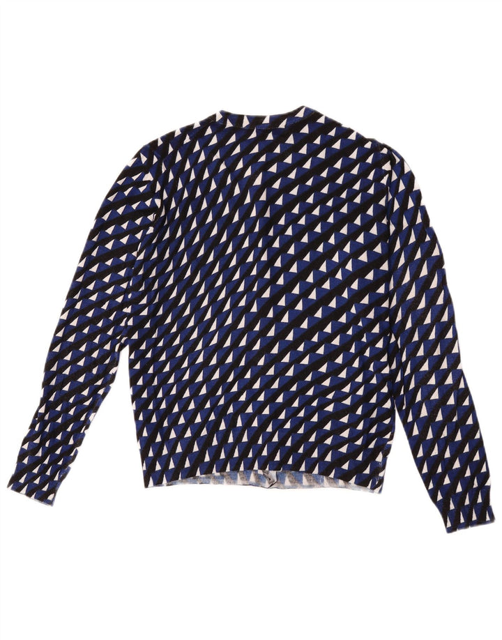 Marks & Spencer Damski sweter typu Crop Cardigan UK 14 Średni niebieski geometryczny