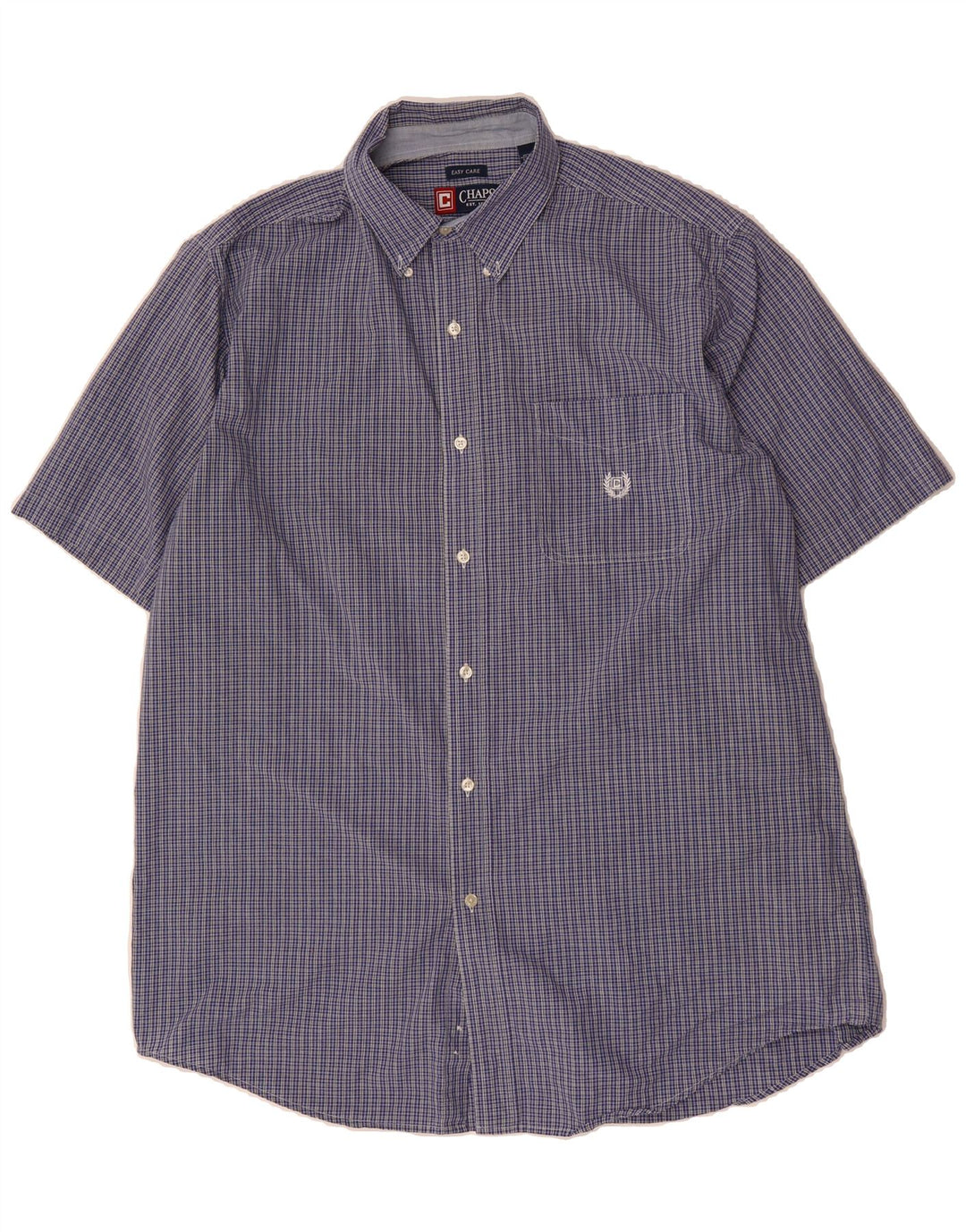 CHAPS Mens Easy Care Short Sleeve Shirt XL Blue Check Cotton Vintage Chaps and Second-Hand Chaps from Messina Hembry 