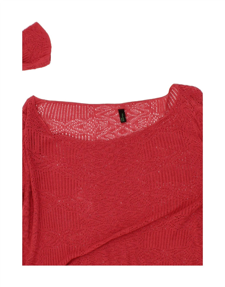 BENETTON Womens Long Sleeve Crop Top UK 14 Large Pink Vintage Benetton and Second-Hand Benetton from Messina Hembry 