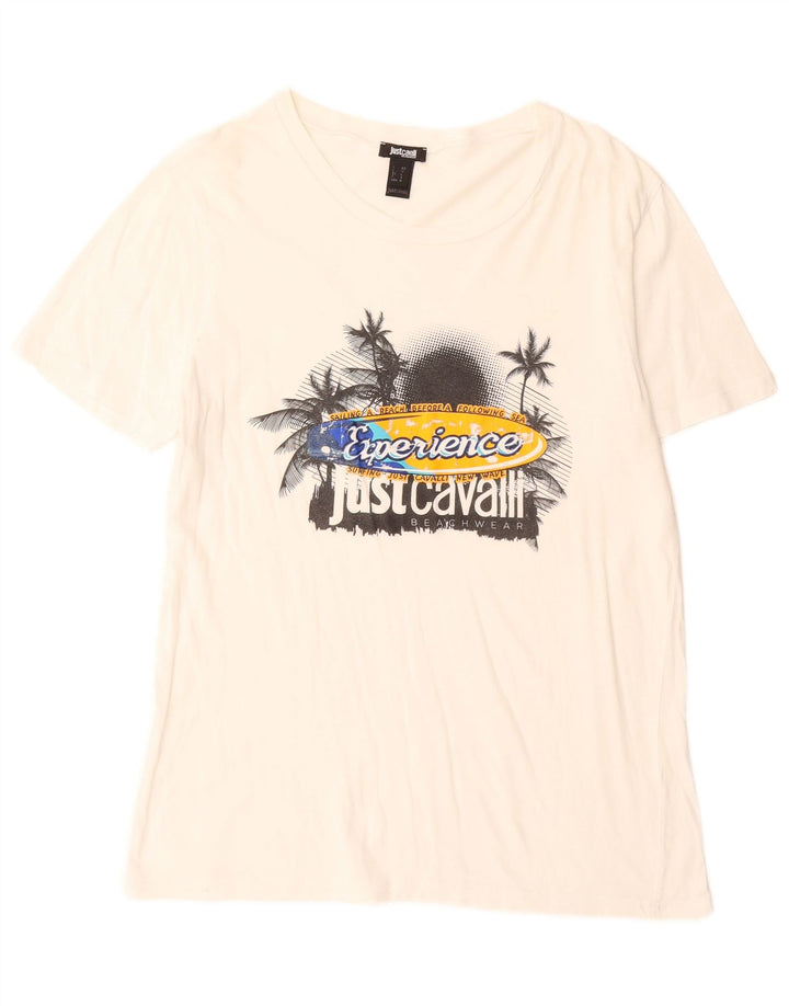 Męski T-shirt z grafiką Just Cavalli, duży, biały, bawełniany