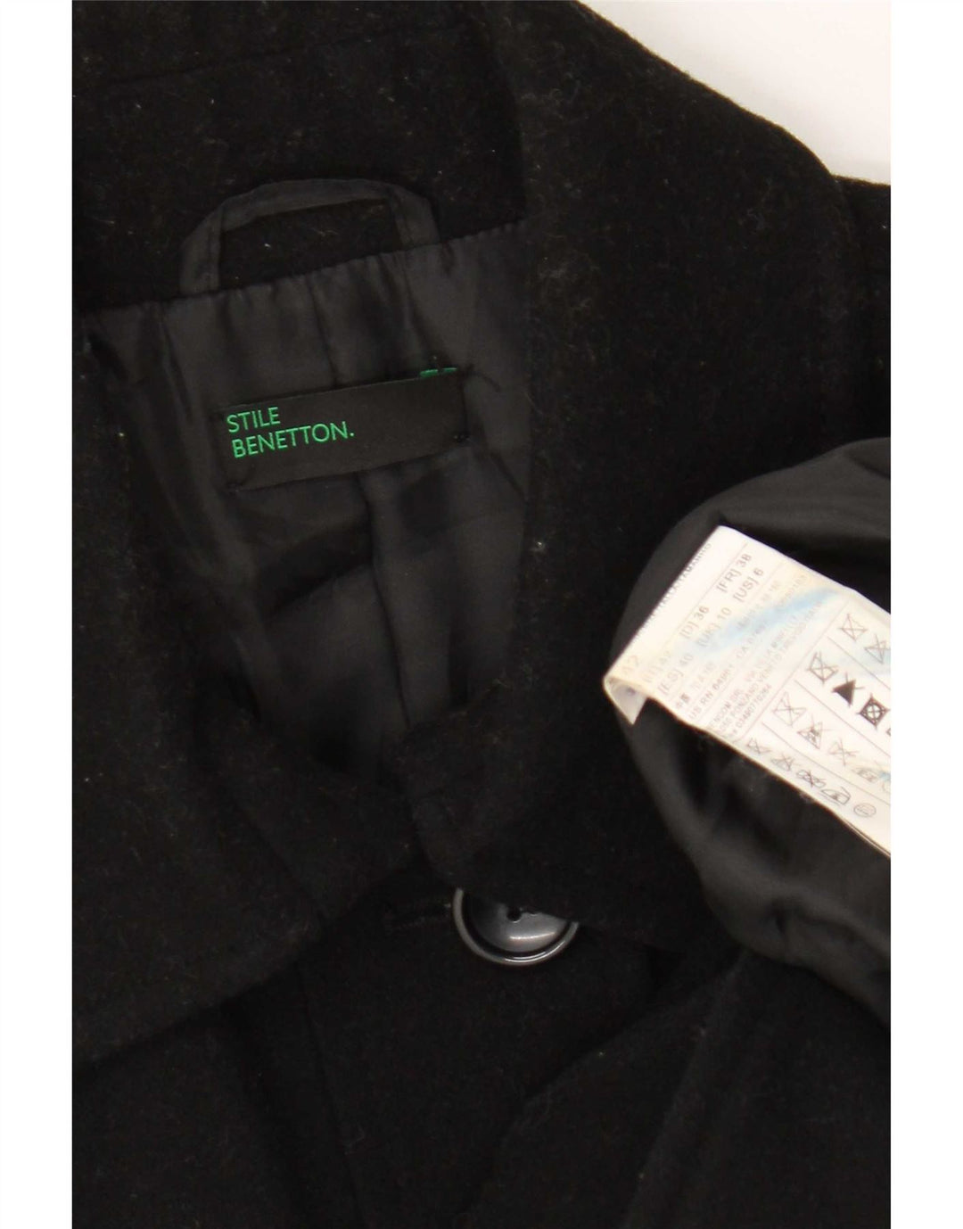 Płaszcz damski Benetton UK 10 Small, czarna wełna