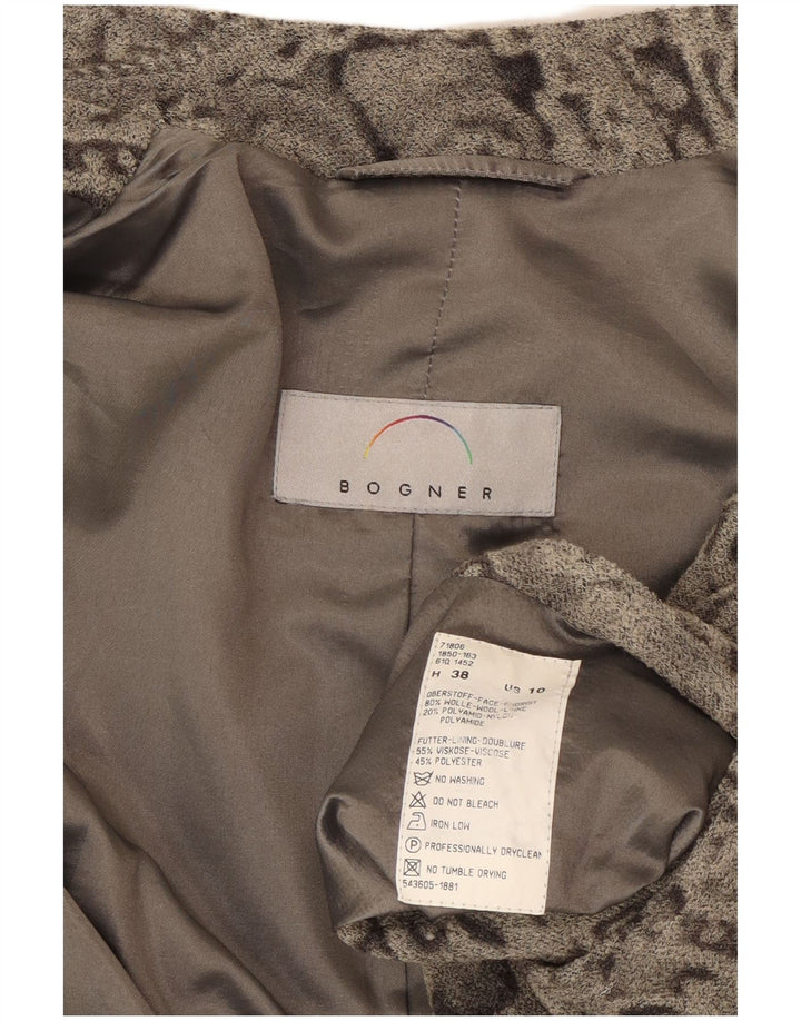 BOGNER Damska marynarka zapinana na 5 guzików US 10, duża, szara wełna Paisley
