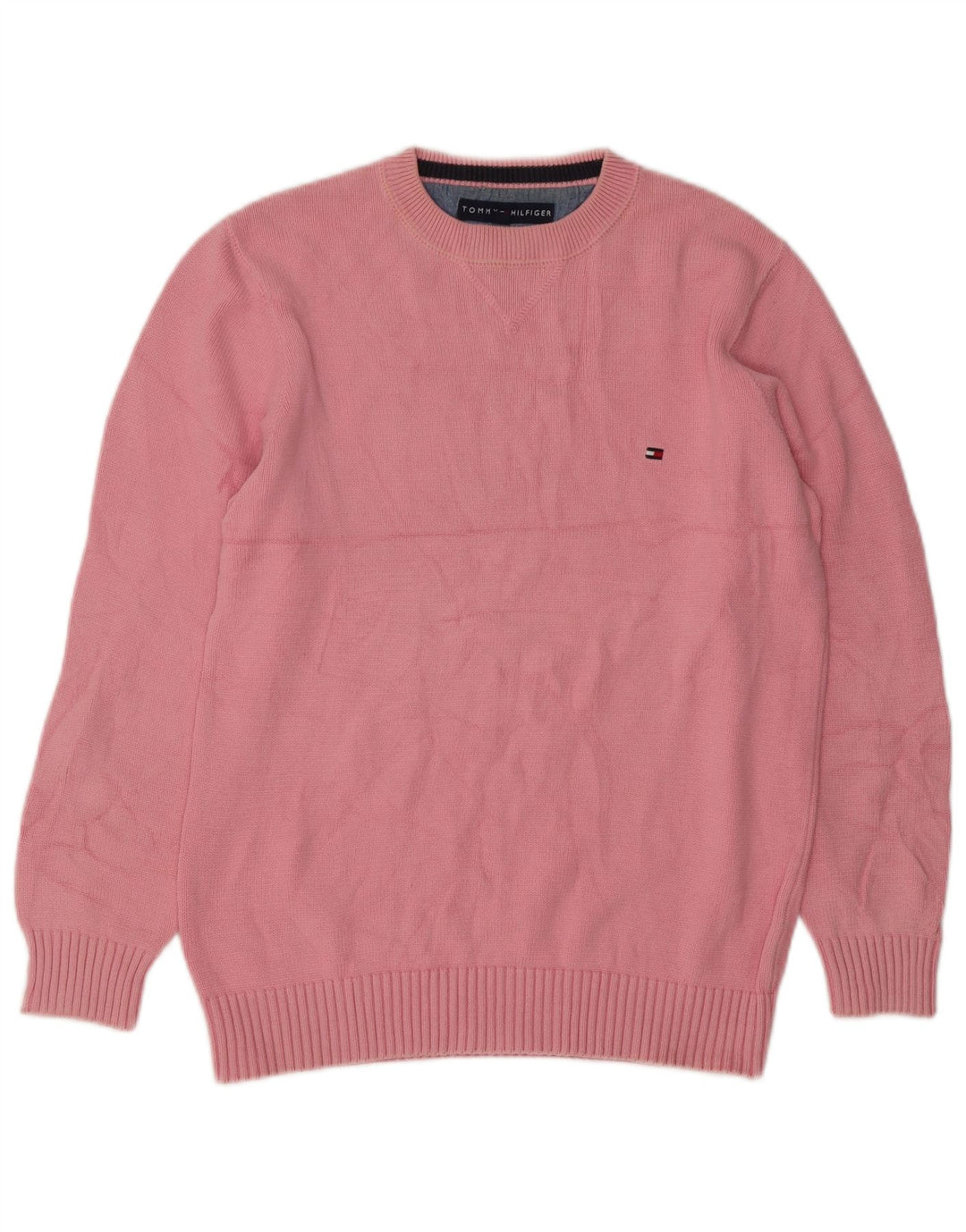 Męski sweter z okrągłym dekoltem Tommy Hilfiger, mały, różowy, bawełniany