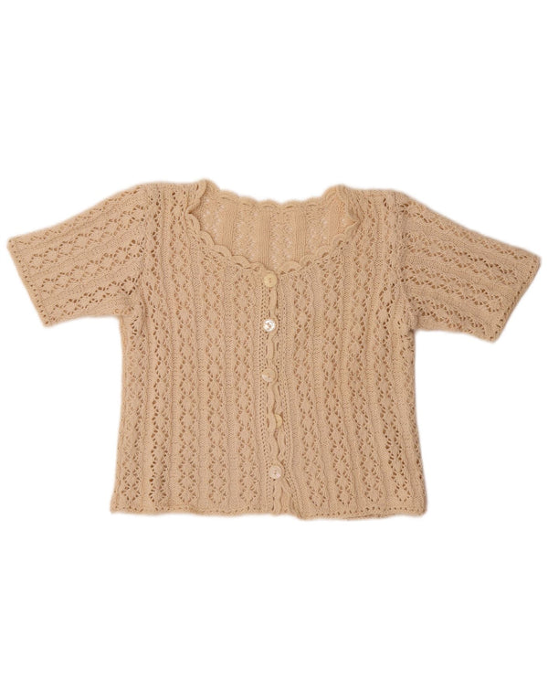 Vintage damski sweter rozpinany z krótkim rękawem UK 10 Small Beige