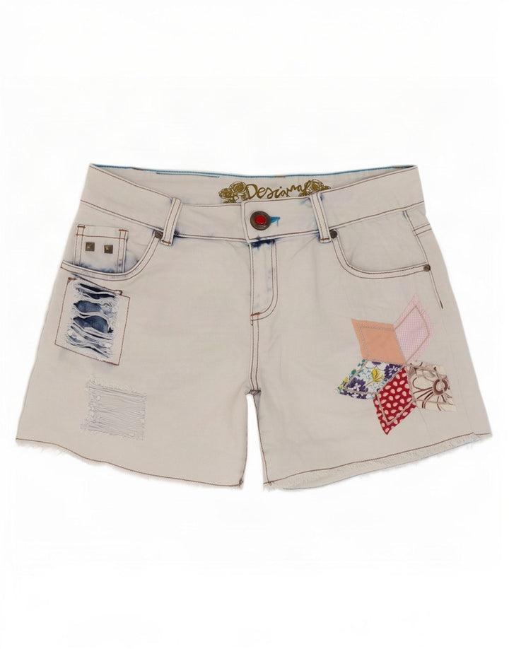 Damskie spodenki jeansowe Desigual W28 w kolorze średnioniebieskim, patchworkowa bawełna