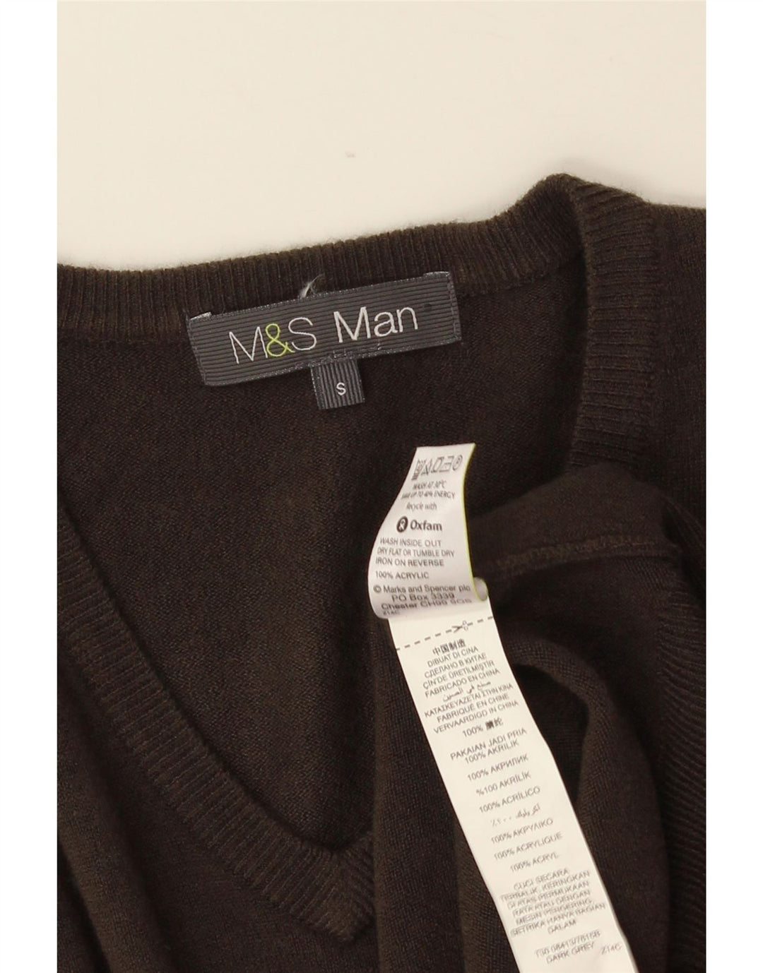 MARKS & SPENCER Męski sweter z dekoltem w kształcie litery V, mały, szary, akrylowy