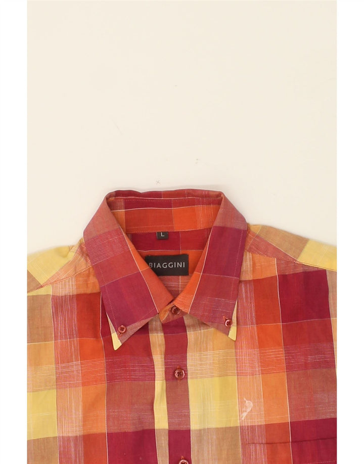 BIAGGINI Mens Short Sleeve Shirt Large Multicoloured Check Cotton Vintage Biaggini and Second-Hand Biaggini from Messina Hembry 