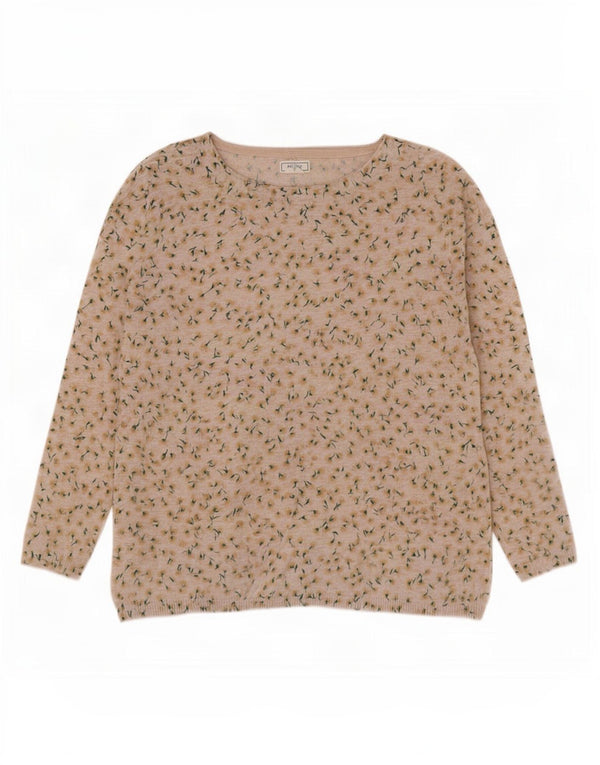 Fat Face Womens Boat Neck Jumper Sweater UK 12 Medium Beige Floral Cotton
