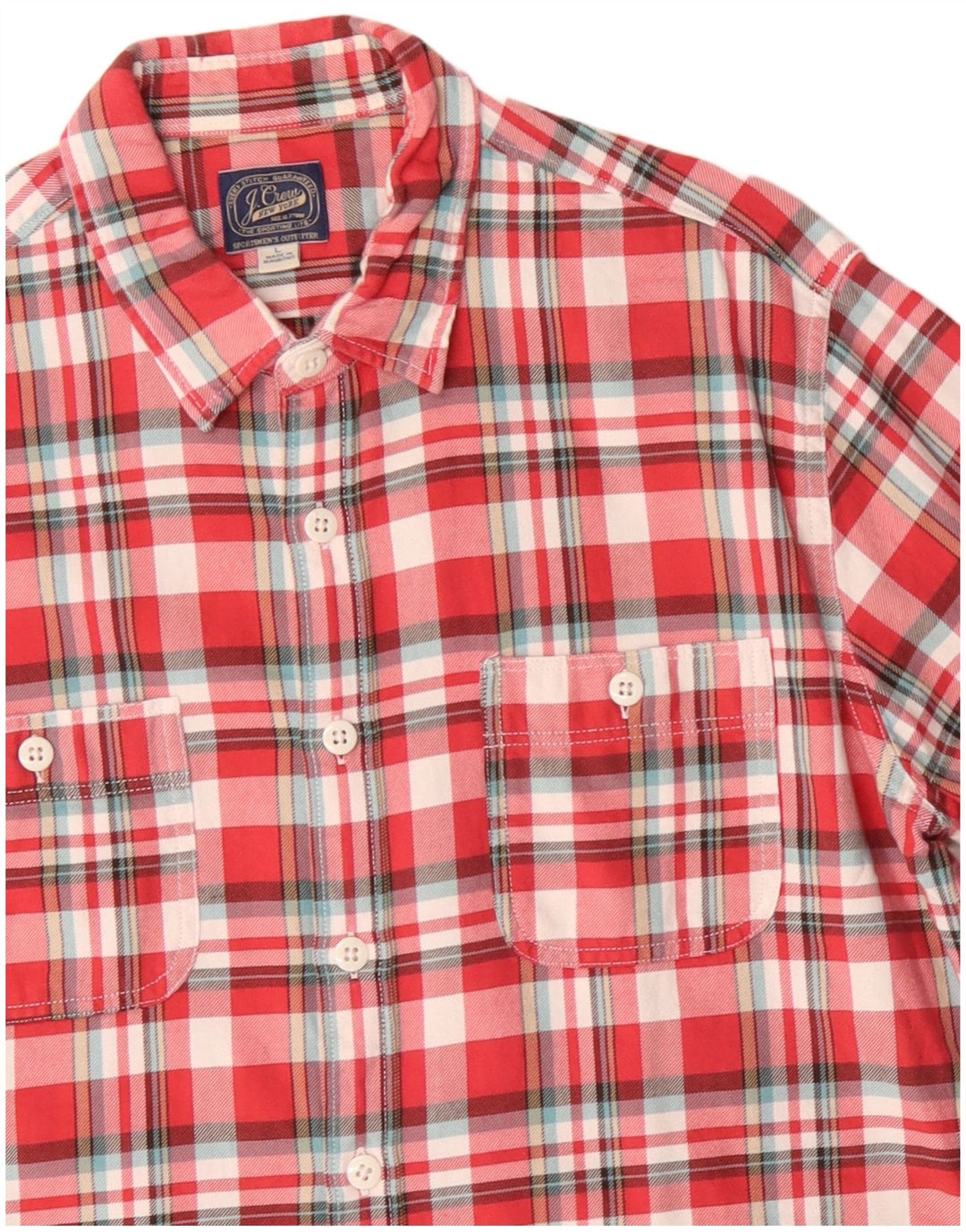 J. CREW Męska koszula flanelowa, duża, bawełniana w czerwoną kratę
