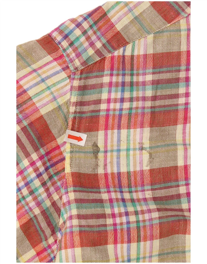 Koszula męska z krótkim rękawem w stylu vintage, średnia, wielobarwna, bawełniana krata