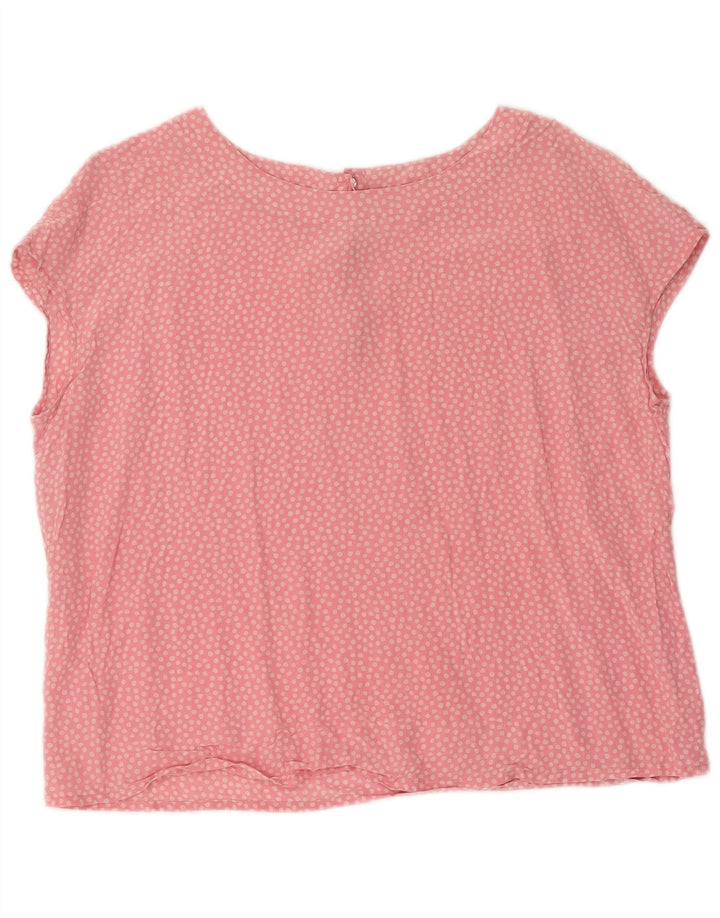 Bluzka damska Vintage Top UK 14, duża, różowa, jedwabna w kropki