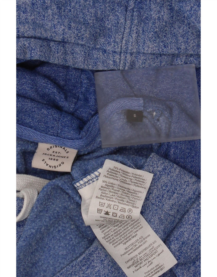 Męski sweter z kapturem Jack & Jones z grafiką, mały, niebieski, nakrapiany poliester
