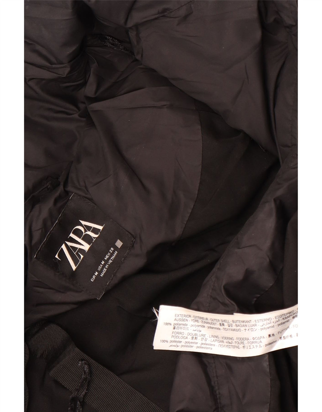 Damski płaszcz z kapturem, oversize, wyściełany Zara UK 14, średni czarny poliamid