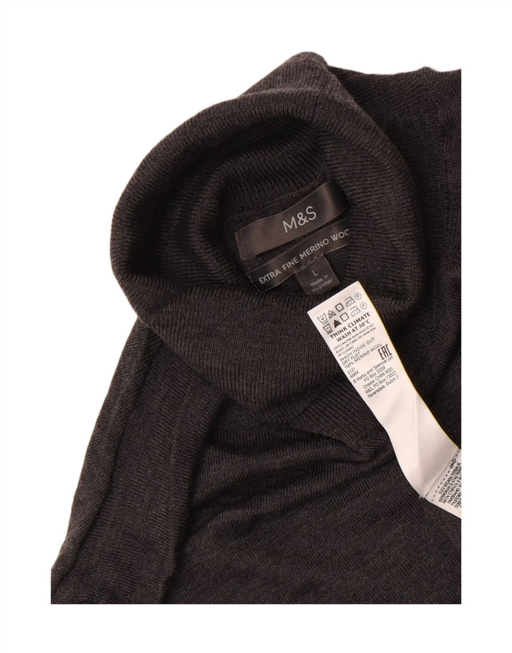 Marks & Spencer Męski sweter z golfem, duży, szary, wełna merynosów