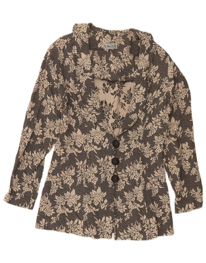 VINTAGE Damska marynarka zapinana na 3 guziki UK 10, mała, czarna, w kwiaty