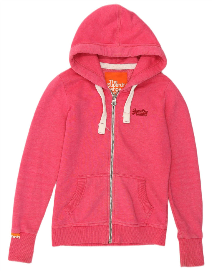 SUPERDRY Damski sweter z kapturem i zamkiem UK 6 XS, różowy, bawełniany