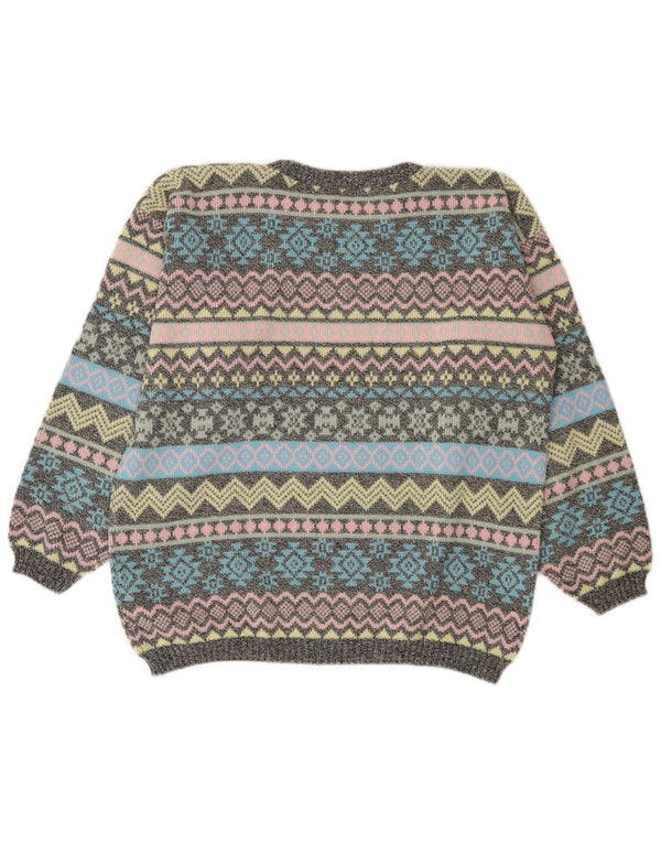Vintage Womens Boat Neck Jumper Sweater UK 14 Large Multicoloured Fair Isle