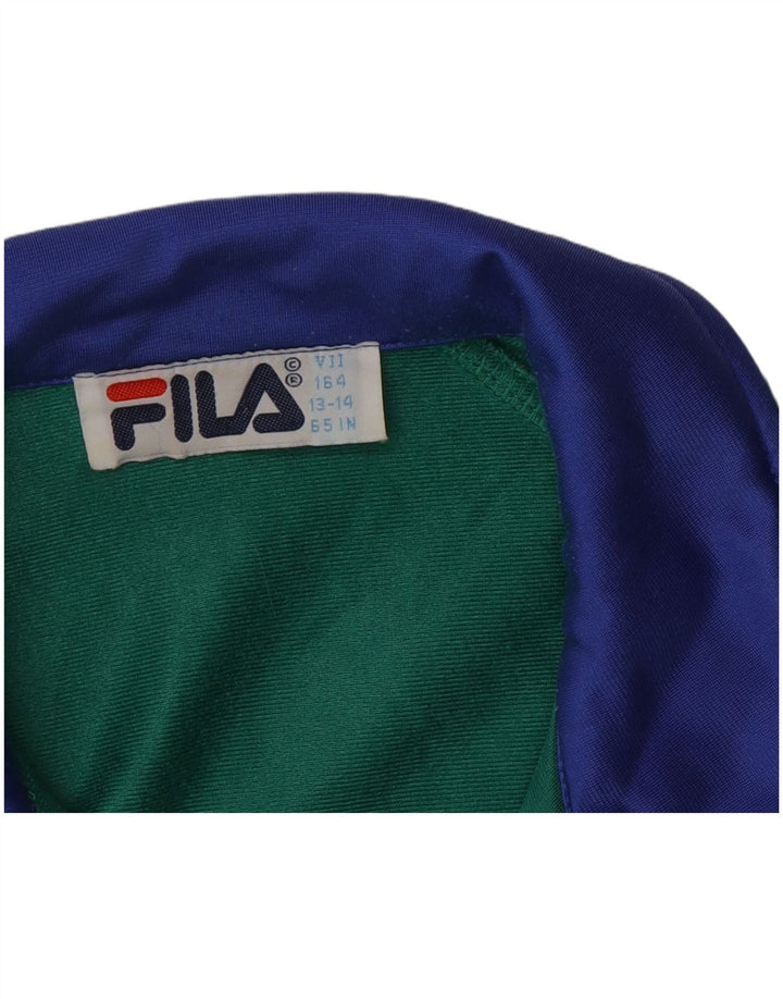 FILA Boys Graphic Tracksuit Top Jacket 13-14 Years Green Colourblock