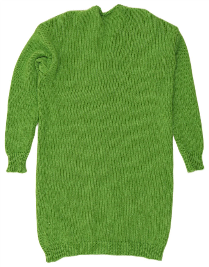 Vintage damski sweter o przedłużonym kroju, z otwartym kardiganem, UK 14, średni zielony poliester