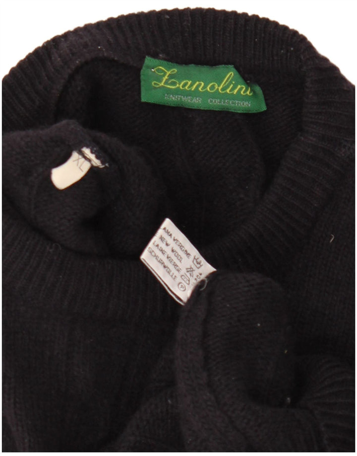 Zanolini Męski sweter z okrągłym dekoltem XL Granatowa, dziewicza wełna
