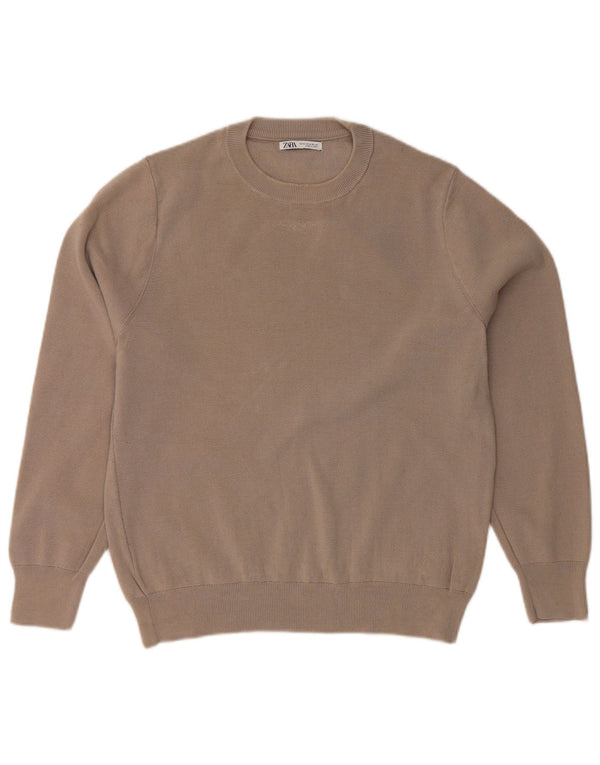 Sweter damski ZARA z okrągłym dekoltem UK 14, średnioszary, bawełniany