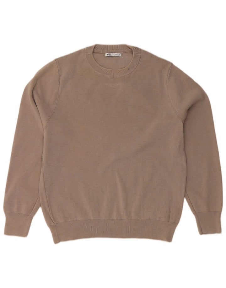 Sweter damski ZARA z okrągłym dekoltem UK 14, średnioszary, bawełniany