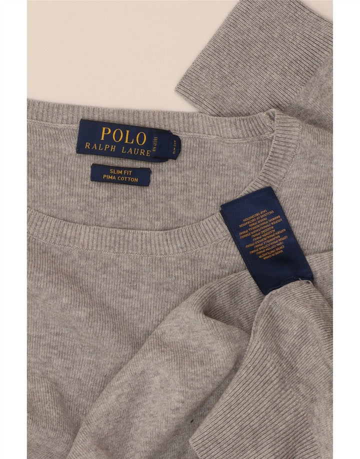 POLO RALPH LAUREN Męski sweter typu slim fit z dekoltem w łódkę, średnio szary