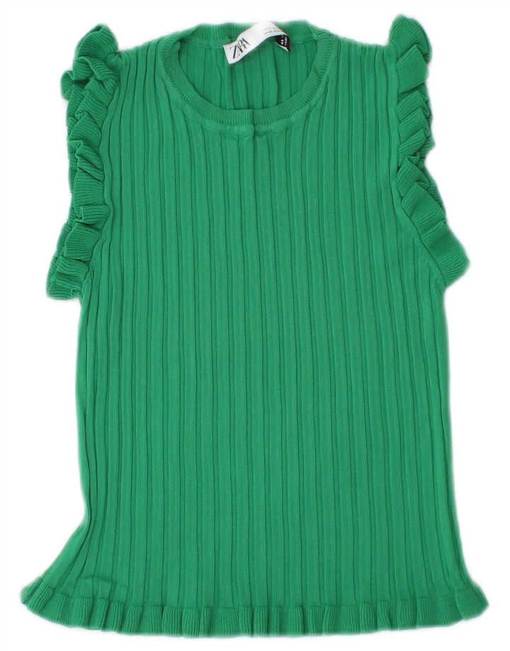 Damski T-shirt Zara Crop Top UK 12 Średni Zielony