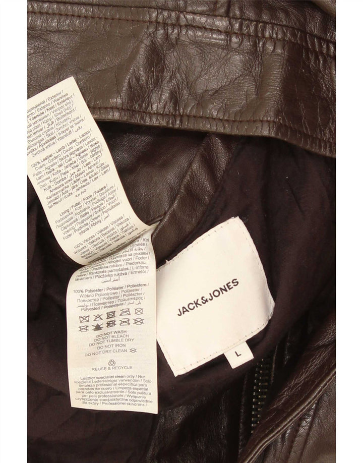 Męska kurtka skórzana Jack & Jones UK 40, duża, brązowa