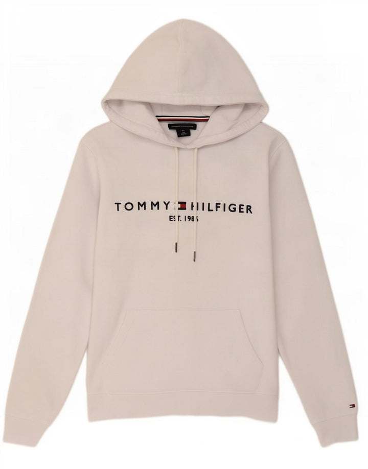 Męski sweter z kapturem i grafiką Tommy Hilfiger, średniej wielkości biała bawełna