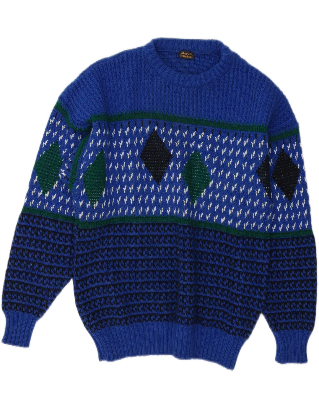 Sweter męski z okrągłym dekoltem w stylu vintage IT 48 Średni niebieski Argyle/Diament