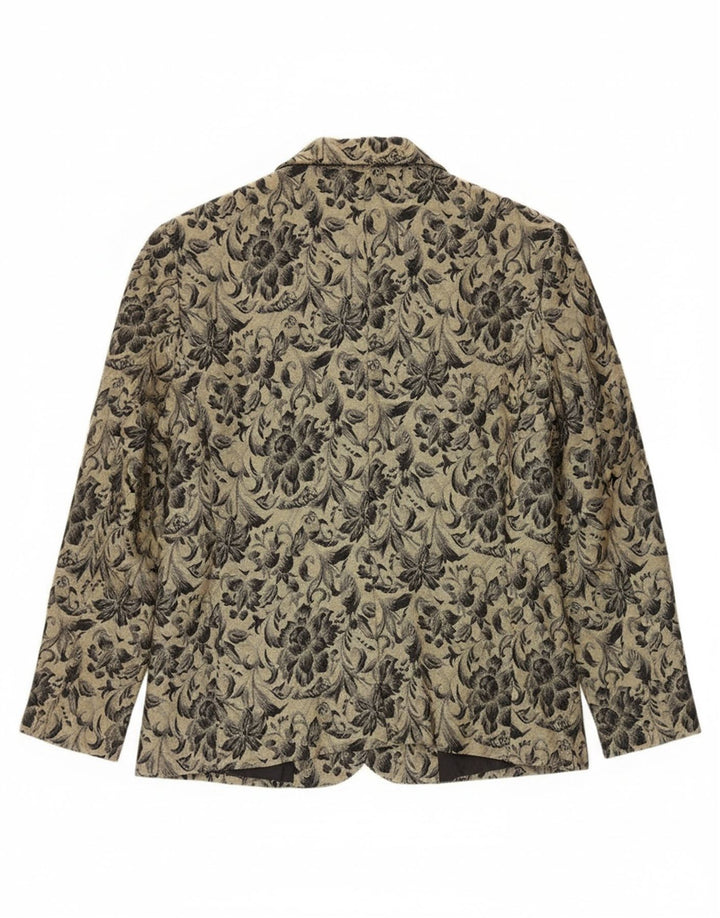 LOUIS CHARLES Womens 1 Button Blazer Jacket UK 14 Medium Khaki Floral