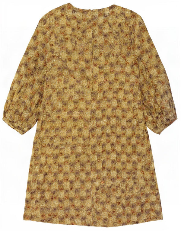 Vintage damska sukienka o linii A z rękawem 3/4 UK 16, duża Khaki Paisley