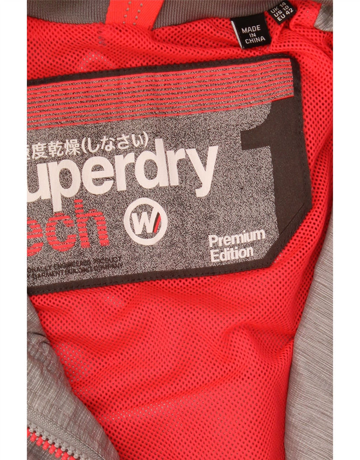 Damska kurtka przeciwdeszczowa z kapturem Superdry UK 14, duża, szara, nakrapiana