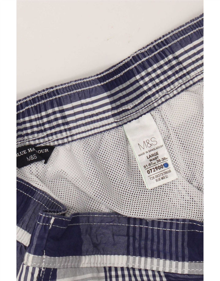 Marks & Spencer Męskie szorty kąpielowe w kolorze niebieskim Harbor, duże, bawełniane w niebieską kratkę