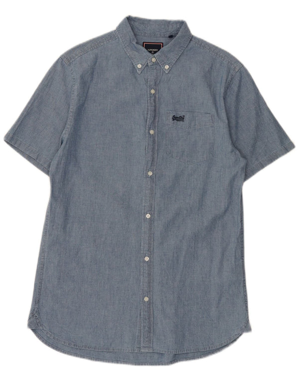Męska koszula z krótkim rękawem Superdry, mała, niebieska, bawełniana