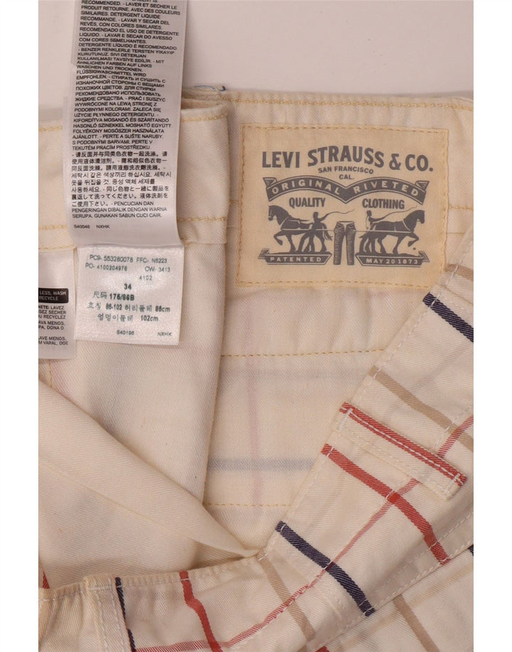 LEVI'S Mens Chino Shorts W34 Large Off White Check Cotton
