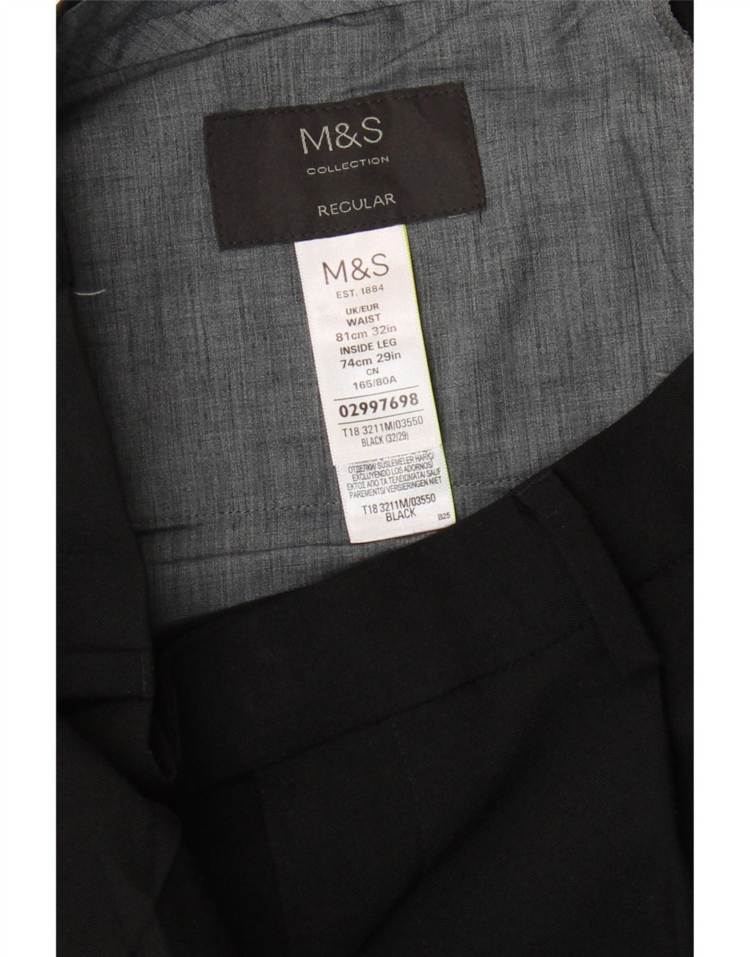 Marks & Spencer Męskie spodnie garniturowe W32 L29 Czarny poliester