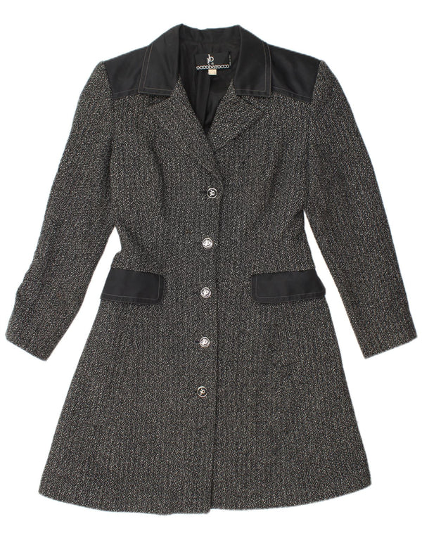 ROCCOBAROCCO Womens Overcoat IT 42 Medium Black Flecked Wool