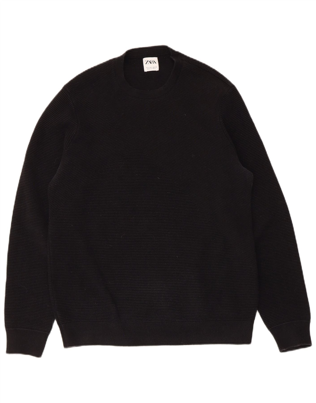 Męski sweter z okrągłym dekoltem ZARA, mały, czarny, bawełniany