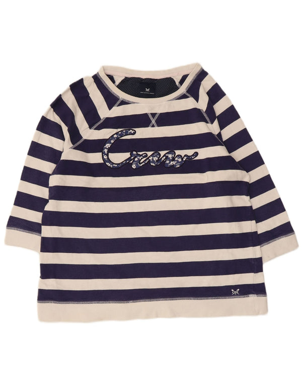 Crew Clothing Damski top graficzny z rękawem 3/4, UK 16, duży, granatowy w paski