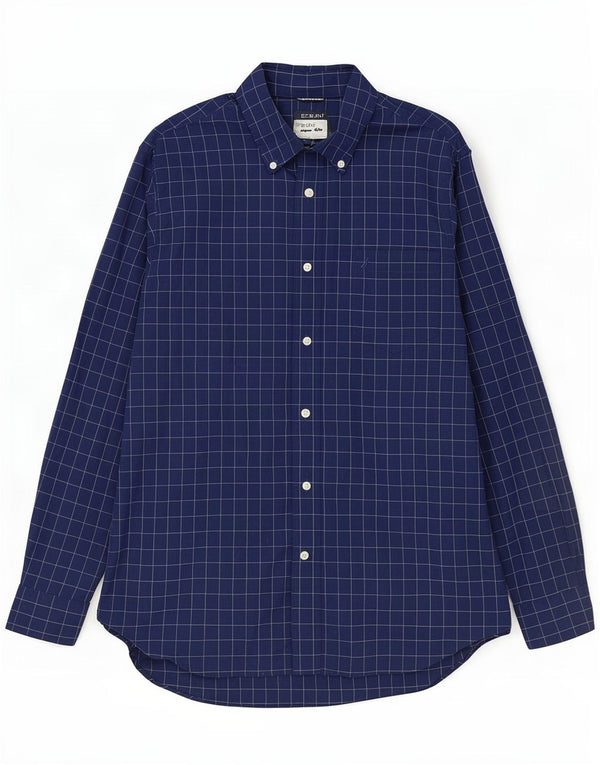 Nautica Mens Shirt Large Navy Blue Check Cotton